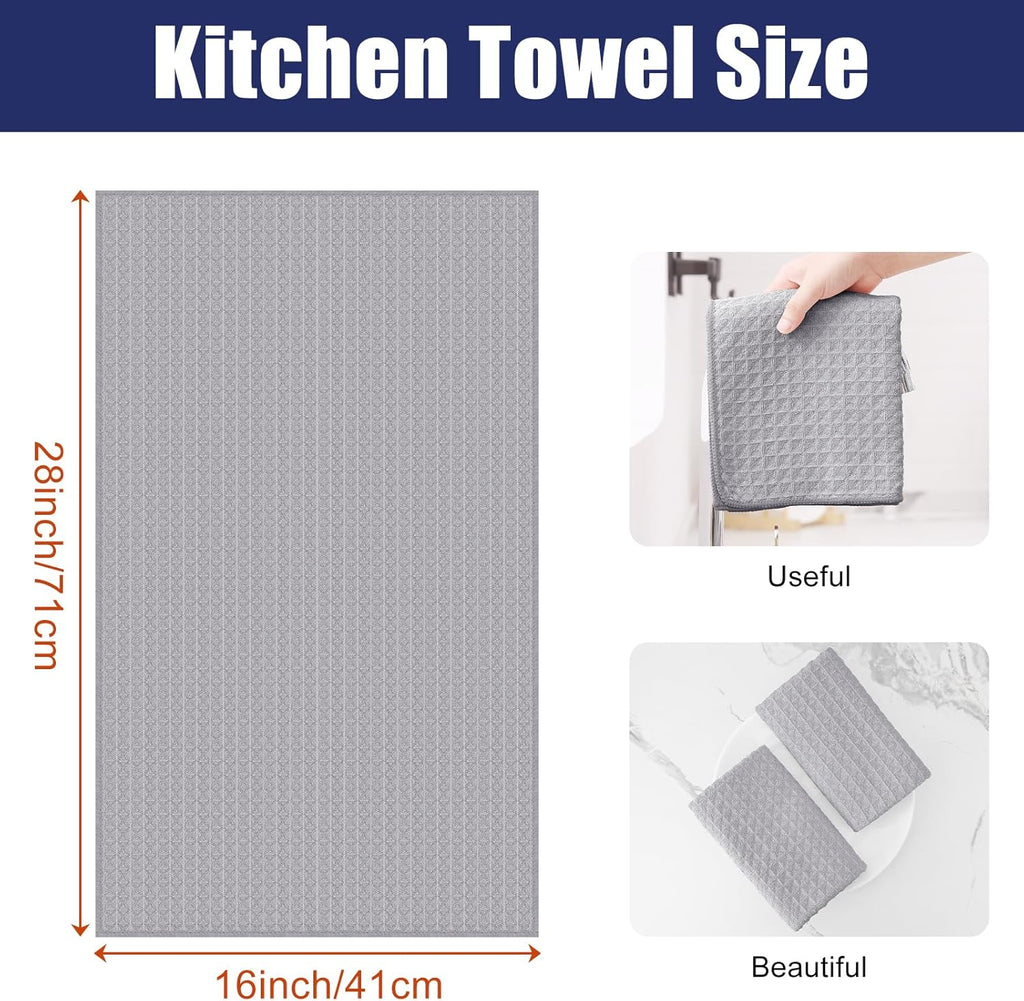 Homaxy Microfiber Waffle Weave Kitchen Towels, 16 x 28 Inch Ultra Absorbent and Solid Color Dish Towels, 8 Pack, Grey