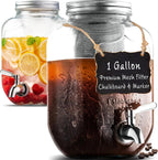 1 Gallon Cold Brew Coffee Maker - 3rd Generation Fine Mesh Filter - Stainless Steel Spigot - Extra Thick Large Glass Mason Jar Drink Dispenser Carafe, Iced Coffee Maker & Sun Tea Pitcher with Infuser.
