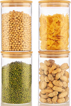 32oz - 4 Pack Glass Jars with Bamboo Lids, Glass Pantry Storage Containers with Airtight Lids, Round Air Tigh Food Storage Canisters for Cereal, Pasta, Flour, Sugar, Rice, Best for Kitchen Organizer