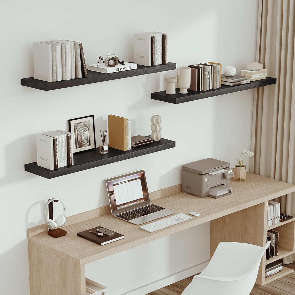 Vivelove Single Floating Shelves 48 Inches, 48 x 10 inch Deep x 1.8 in Thick, Long Wall Shelves Heavy Duty 80 lbs for Bedroom, Living Room, Kitchen, Office, Modern Shelf Book Home Decor, Black