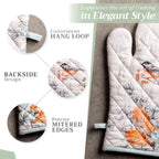 Maison d' Hermine Oven Gloves 100% Cotton Oven Mitt 7" x 13" with Loop Heat Resistant, BBQ, Cooking Gloves, Baking, Grilling, Kitchen, Handling Hot Pans (Pack of 1, Whitish Shabby Chique)