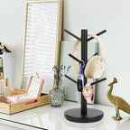 MyLifeUNIT Mug Holder Tree, 360° Rotated Coffee Cup Holder with 6 Hooks, Wooden Coffee Mug Holder Organizer for Counter Top, Coffee Bar Accessories (Black)