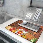 Fall Gnome Dish Drying Mat for Kitchen Counter,Autumn Pumpkin Maple Leaves Drying Mat 18 x 24 Inch Microfiber Dark Brown Wood Dish Drying Pad Dish Rack Drainer Mat Thanksgiving Day Decor