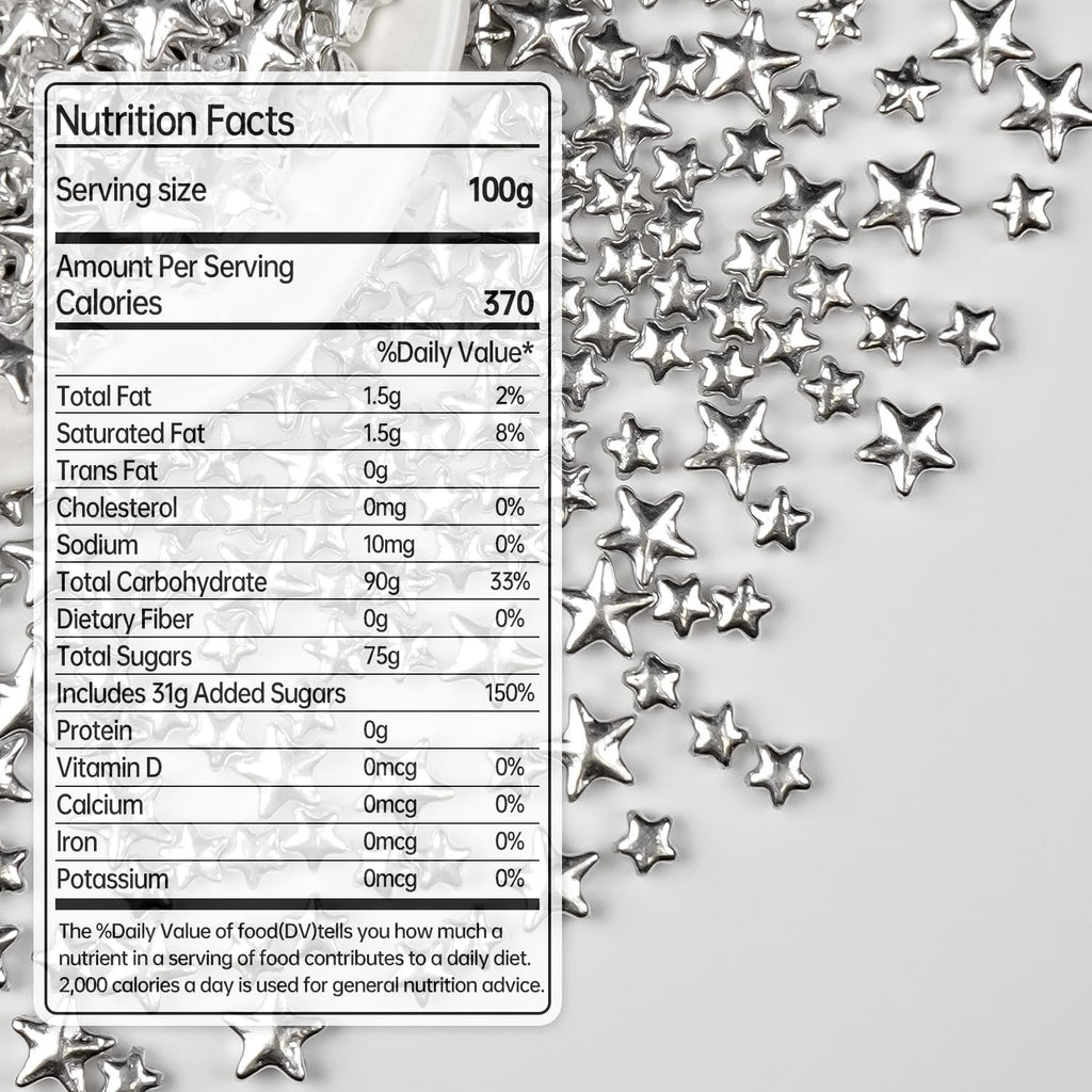 Silver Sprinkles for Cake Decorating, Star Candy Sugar, Mix Size, 150g/5.29oz, Food Grade, Cake Decoration, Cupcake Topper, Holiday, Party, Wedding Party, Birthday, Easter, Christmas Supplies