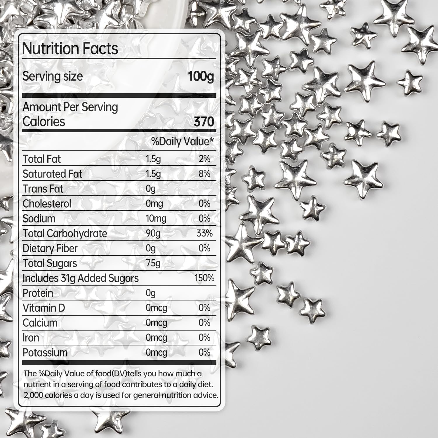 Silver Sprinkles for Cake Decorating, Star Candy Sugar, Mix Size, 150g/5.29oz, Food Grade, Cake Decoration, Cupcake Topper, Holiday, Party, Wedding Party, Birthday, Easter, Christmas Supplies