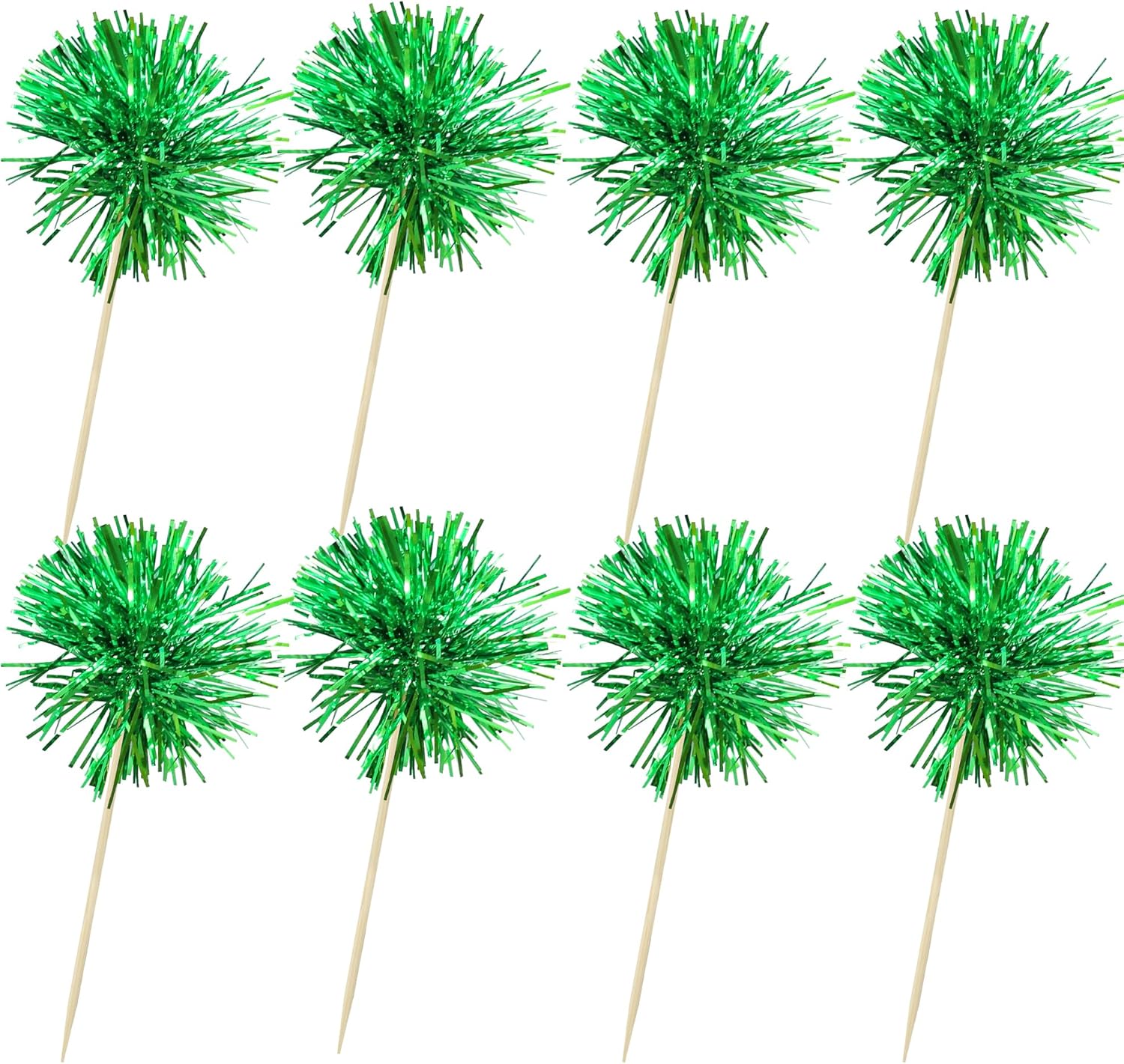 Ephlyn 30Pcs Foil Firework Cupcake Toppers Party Birthday Cake Toppers Supplies Sparkle Tinsel Cocktail Fruit Toothpick for Birthday Wedding Graduation Party Supplies Green