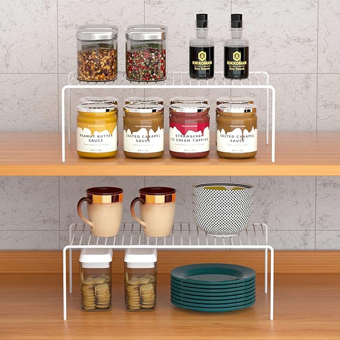 iPEGTOP Set of 6 Kitchen Cabinet Shelf Organizer, Medium (13 x 9.4 Inch) Bathroom Cabinet Organization Wire Shelf Rack, Rustproof Storage Space Saver Shelves for Countertops Pantries Utensils -White