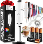 Zulay Kitchen Powerful Milk Frother Wand With 4 AA Duracell Batteries - Ultra Fast Handheld Drink Mixer - Electric Whisk Foam Maker for Coffee, Lattes, Cappuccino, Matcha & Creamer -