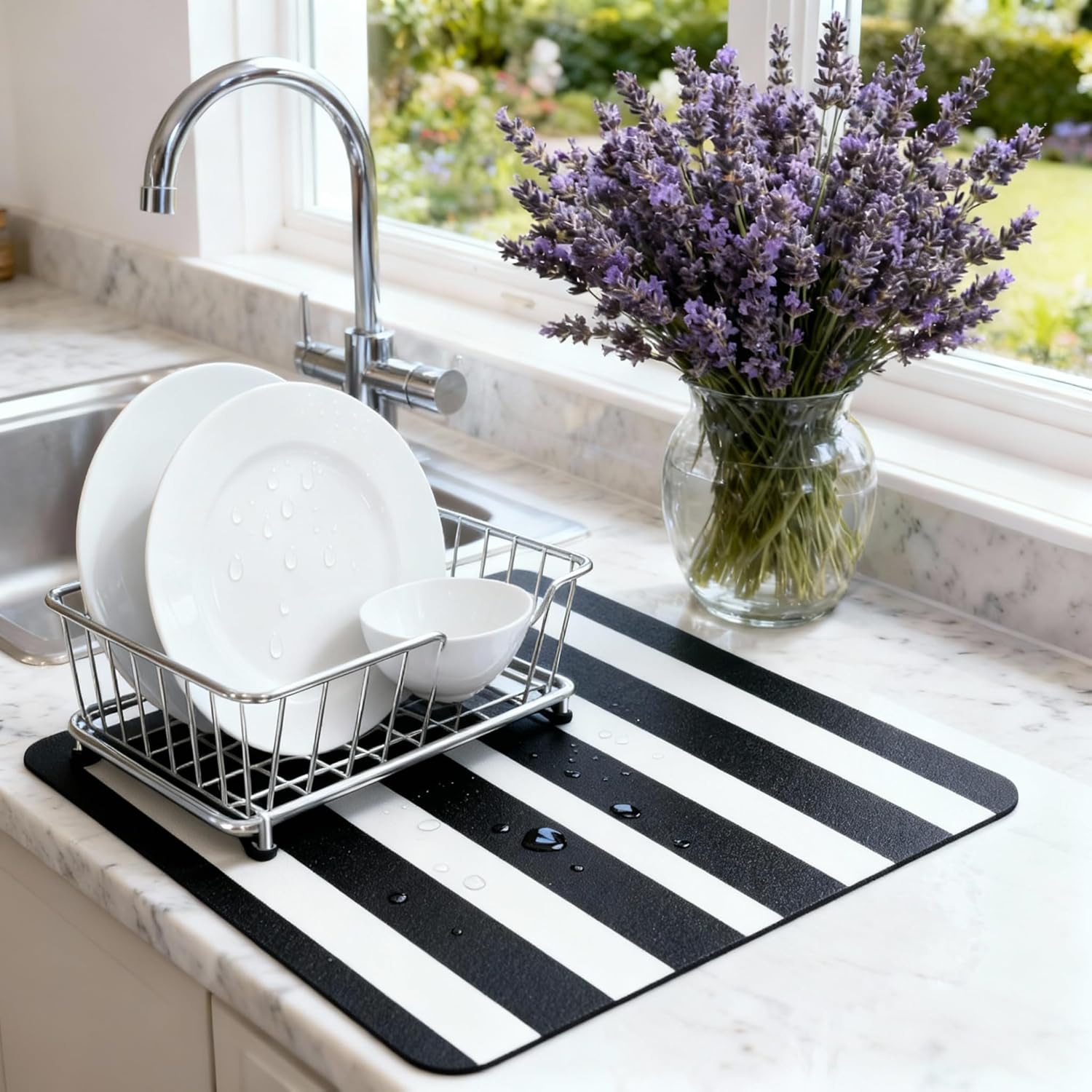 Dish Drying Mat Super Absorbent – 16" x 18" Coffee Mat for Countertops – Non-Slip Drying Mat for Kitchen Counter – Easy to Clean Water Absorbent Mat – Large Dish Drying Mats (Zebra)