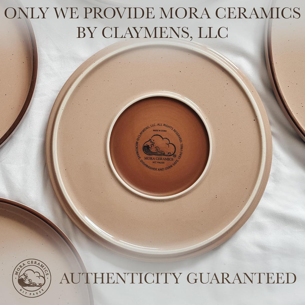 Mora Ceramic Flat Dinner Plates Set of 6, 10.5 in High Edge Dish Set - Microwave, Oven, and Dishwasher Safe, Scratch Resistant, Modern Dinnerware- Kitchen Porcelain Serving Dishes - Chai