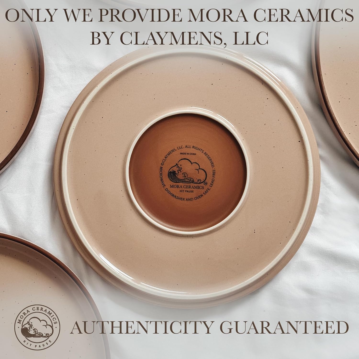 Mora Ceramic Flat Dinner Plates Set of 6, 10.5 in High Edge Dish Set - Microwave, Oven, and Dishwasher Safe, Scratch Resistant, Modern Dinnerware- Kitchen Porcelain Serving Dishes - Chai