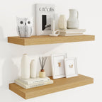 Fun Memories 24 Inch Floating Shelves for Wall, 9 Inch Deep Oak Rustic Wood Wall Mounted Shelves for Bathroom, Kitchen, Living Room, Set of 2