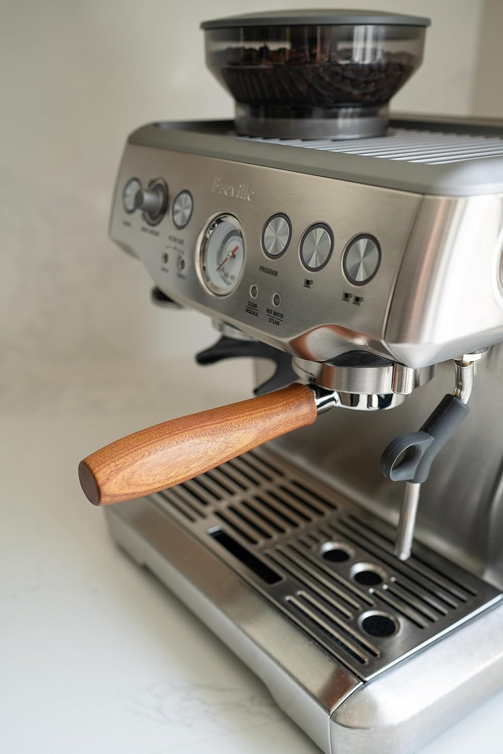 LILQ 54mm Naked Bottomless Portafilter Compatible with Breville Barista Express, Barista Pro, Bambino, and More – 18-20g basket included (Rosewood Smooth, 54mm)