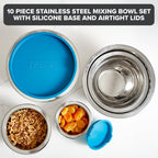 Viking Mixing Bowls Set, 10 Piece Stainless Steel Kitchen Cookware, Non-Slip Silicone Base, Includes Airtight Lids, Dishwasher Safe, Blue