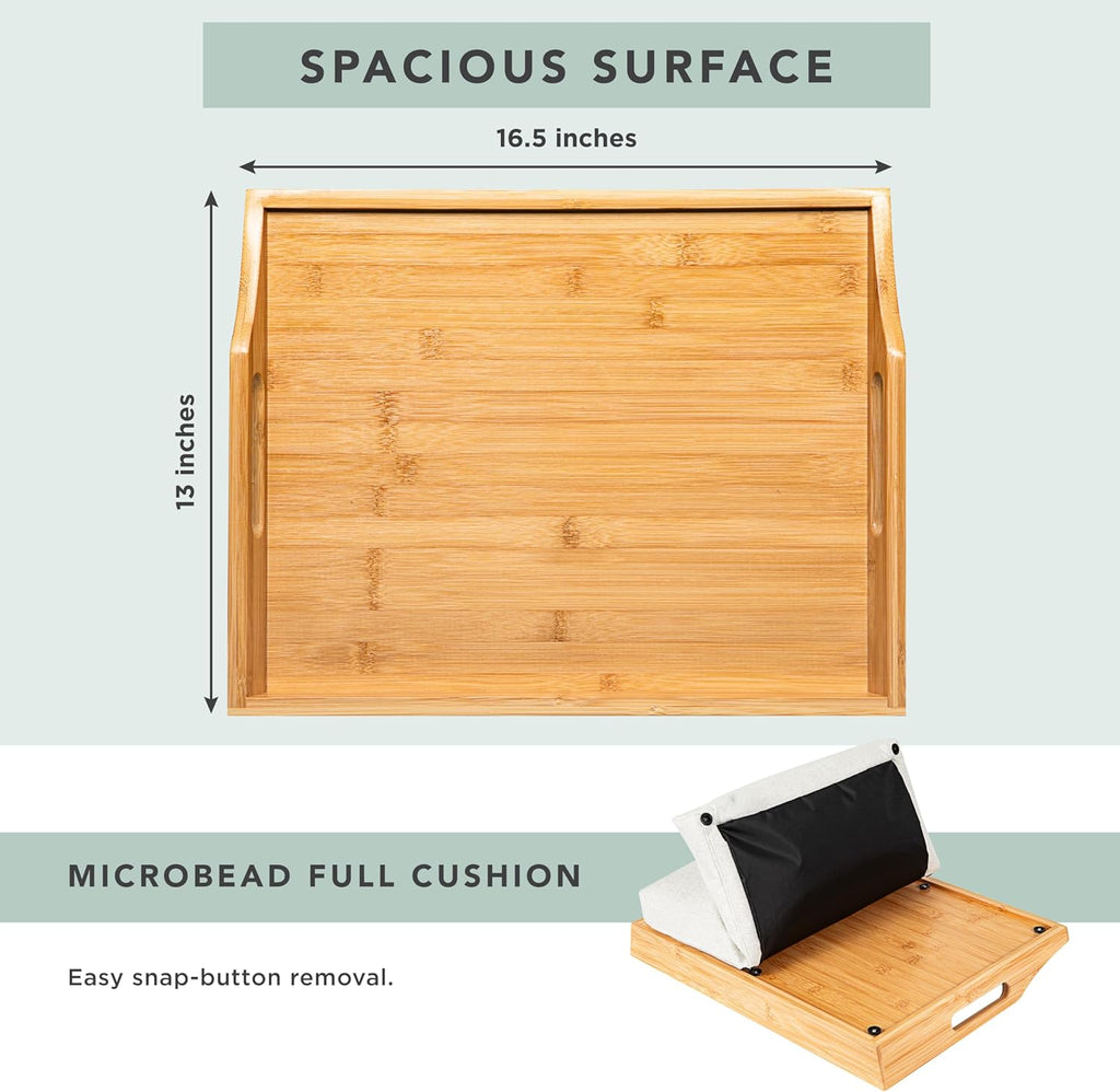 ROSSIE HOME Bamboo Wood Bed Tray, Lap Desk - Set of Two - with Hyacinth Storage Basket - Natural - Fits up to 15.6 Inch Laptops - Style No. 70107