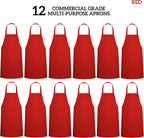 GREEN LIFESTYLE 12 Pack Bib Apron - Unisex Red Aprons, Machine Washable Aprons for Men and Women, Kitchen Cooking BBQ Aprons Bulk (Pack of 12, No Pockets, Red)