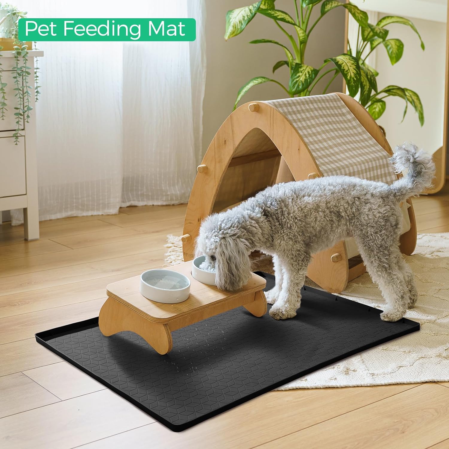 TRZZ Silicone Waterproof Under Sink Mat 34" x 19", Drip Tray and Cabinet Liner for Kitchen and Bathroom, Prevents Water Damage and Organizes Cabinets (Black)