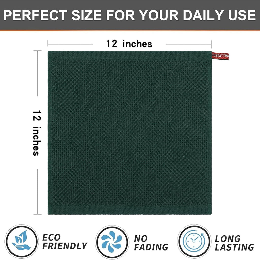 Kitinjoy 100% Cotton Kitchen Dish Cloths, 8 Pack Waffle Weave Ultra Soft Absorbent Dish Towels for Drying Dishes Quick Drying Kitchen Towels Dish Rags, 12 X 12 Inches, Blackish Green