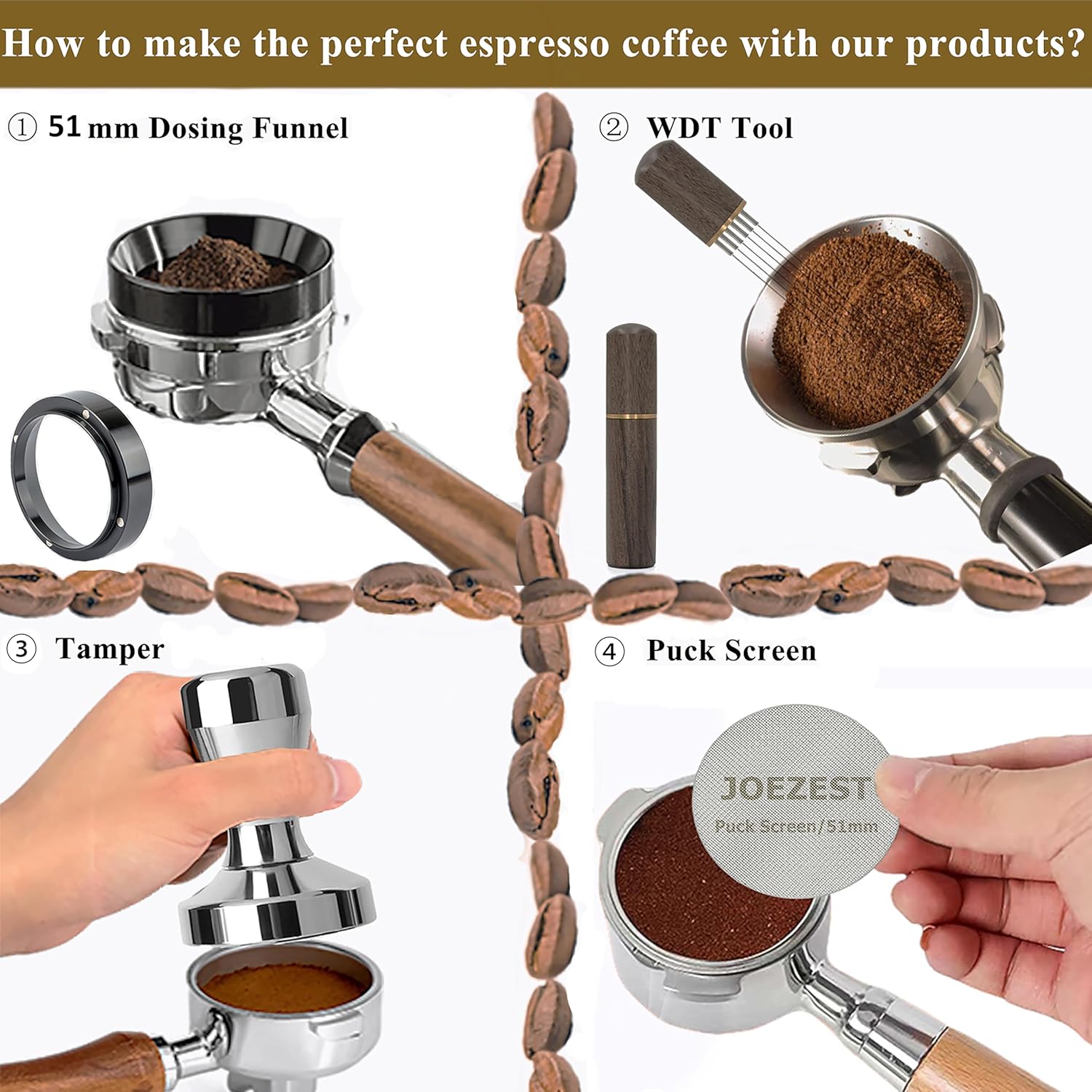 51mm Espresso Tamper Espresso Accessories Kit: Espresso Tamper Set, Coffee Tamper Espresso Tools Barista Tools | Espresso Kit Fits Espresso Coffee Machines of 51mm Portafilters