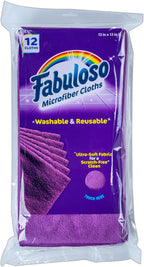 Fabuloso Microfiber Cleaning Cloths, Purple - Lint-Free, Scratch-Free Cleaning Cloths for Surfaces and Wood Furniture - Dustless Cloth for Bold and Bright Cleaning Experience, 12 Count