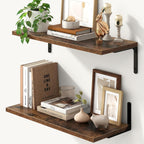Fun Memories Deep Floating Shelves, 24W x 8D Floating Shelves Set of 2, Wall Mounted Shelf with Metal Brackets, Rustic Wood Wall Shelf for Bathroom, Kitchen and Living Room, Rustic Brown