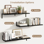 Fun Memories Deep Floating Shelves, 32W x 8D Floating Shelves Set of 2, Wall Mounted Shelf with Metal Brackets, Rustic Wood Wall Shelf for Bathroom, Kitchen and Living Room, Black