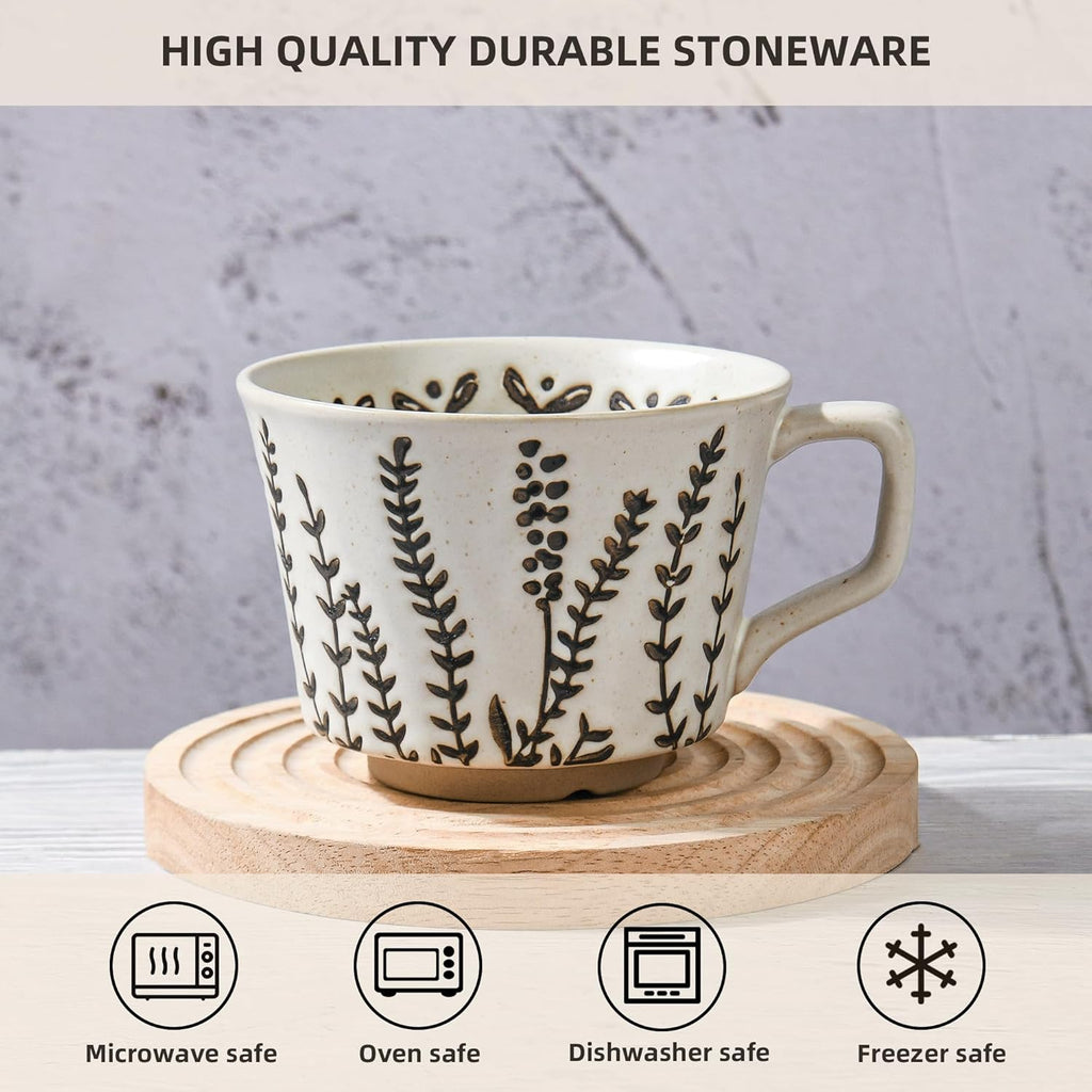 Ceramic Coffee Mug, 12 oz Novelty Unique Teacup with Large Handle, Stoneware Cup for Tea Mocha Latte Cappuccino Espresso (Grass)