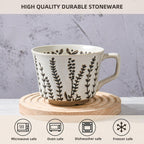 Ceramic Coffee Mug, 12 oz Novelty Unique Teacup with Large Handle, Stoneware Cup for Tea Mocha Latte Cappuccino Espresso (Set of 4, Butterfly Grass Ivy and Leaf)