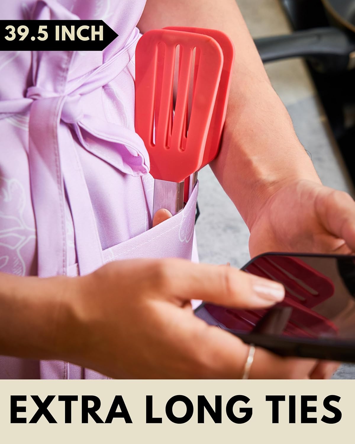 Premium Adjustable Cooking Aprons for Women with Pockets| Poly-Cotton Waterproof Kitchen Apron| Cute Floral Design, Long Ties