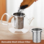 34OZ/1000ml Glass Teapot with Stainless Steel Infuser, Drip-Free Spout, and Wooden Knob Lid – Stovetop Safe Borosilicate Tea Kettle for Loose Leaf and Herbal Tea Brewing