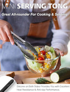 Anaeat 3 Pack 7" Mini Stainless Steel Cooking Tongs - Sturdy Coiled Spring Locking Kitchen Food Tong with Non-Slip Silicone Grip for Serving, Cooking, Baking - Heat Resistant up to 480°F (Black)