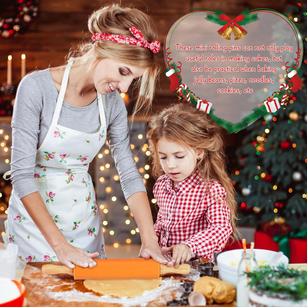 Dandat Small Rolling Pin Kids 12 Inch Mini Silicone Rolling Pin for Baking Non Stick Kids Dough Roller with Wooden Handle for Kitchen Cookie Pastry Fondant Cake 6 Colors (12 Pcs)