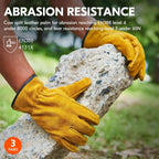 Vgo... 3-Pairs Unlined Cowhide Split Leather Work and Driver Gloves, for Heavy Duty, Truck Driving, Warehouse, Gardening, Farm (Size M, Gold, CB9501)