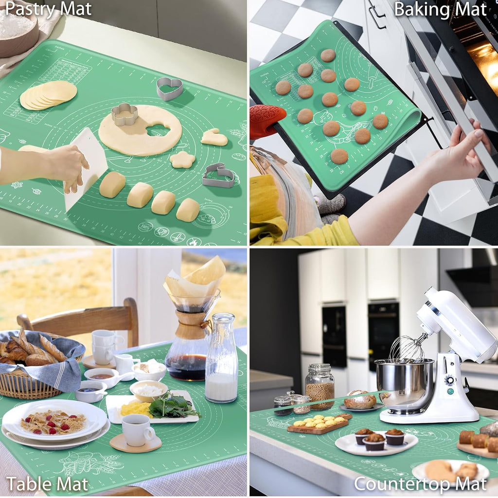 Silicone Pastry Mat 32" x 24" Extra Thick Non Stick Baking Mat with Measurements and Edge Heightening, Food Grade Silicone Rolling Mat for Pastry, Bread, Cookies, Pizza, Fondant, Pasta