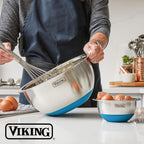 Viking Mixing Bowls Set, 10 Piece Stainless Steel Kitchen Cookware, Non-Slip Silicone Base, Includes Airtight Lids, Dishwasher Safe, Blue