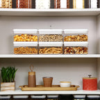 Felli Flip Tite Food Storage Container with Lid 4” RECTANGLE Airtight Ring Flip Lock Top, Stackable Acrylic Canister Set for Kitchen Fridge Pantry Organizer, Veggie Fruit Tea Bag Snack (1.1 qt)