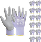 DULFINE Work Gloves for Men PU Coated 12 Pairs Bulk Pack,Purple Seamless Knit Glove with thin Polyurethane,Two Finger Touchscreen, for Men and Women, Ideal for Light Duty Work. (Small)