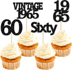 Gyufise 24Pcs Vintage 1965 Cupcake Toppers Cheers to 60 Fabulous Sixty Cupcake Picks Decorations for 60th Birthday Wedding Anniversary Party Cake Decorations Supplies Black