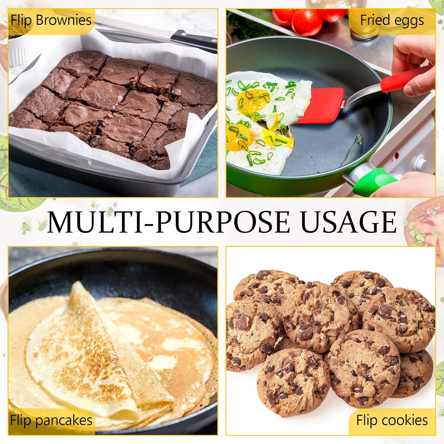 Silicone Cookie Spatula Turner 2 Pack Mini Brownie Spatula Flexible Kitchen Small Silicone Turner for Nonstick Cookware Heat Resistant No Scratch Flipper for Egg Pancake(Black, Red)