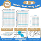P&P CHEF 17.5 + 16 + 10.4 Inch Baking Sheet and Rack Set, Stainless Steel Cookie Sheets Oven Baking Pans Trays with Cooling Racks for Cooking & Roasting, Oven & Dishwasher Safe, (6Pcs)
