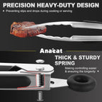 Anaeat Stainless Steel Locking Tong Set of 3 - Premium 7, 9 and 12 inch Kitchen Food Tongs with Non-Slip Silicone Tips and Grip for Serving, Cooking, Baking and BBQ - Heavy Duty & Heat Resistant