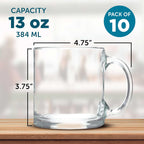 Libbey Clear Glass Coffee Mugs 13 oz. Set of 10, Bulk Pack - Perfect for Coffee, Tea, Espresso, Hot Cocoa, Other Beverages - Clear Bottom