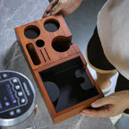 58mm Espresso Knock Box Set – Rosewood Tamping Station Organizer & Coffee Grounds Bin | Professional Espresso Accessories for 58mm Portafilter Machines