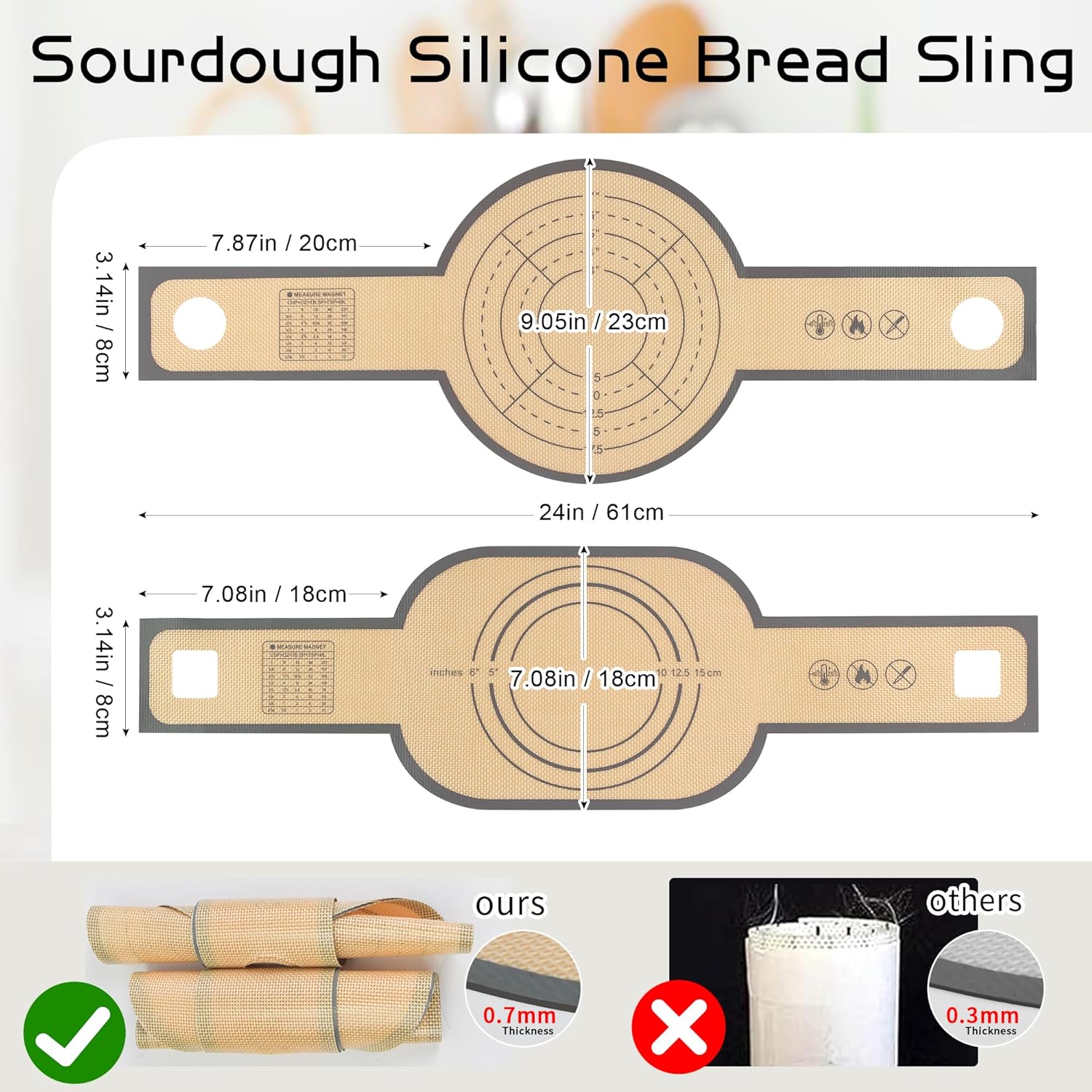 Silicone Bread Sling for Dutch Oven, 2 PCS Non-Stick & Easy Clean Reusable Silicone Bread Baking Mat with Long Handles, Easy to Transfer Sourdough Bread(Grey), medium, Gray
