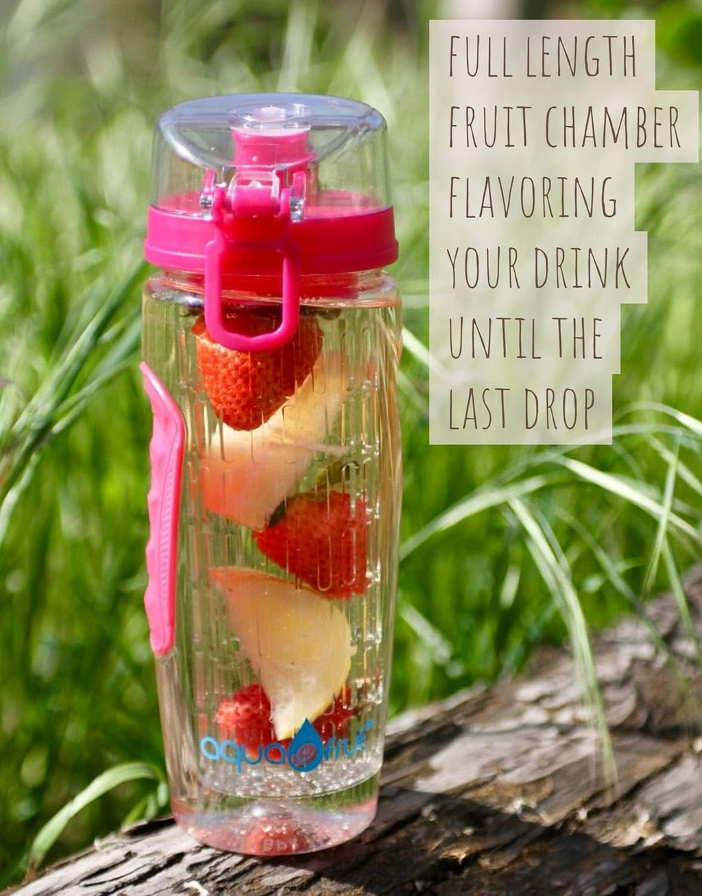 AquaFrut 32 OZ Fruit Infuser Water Bottle BPA-Free Fruit Infusion Sports Bottle - Flip Top Lid w Drinking Spout, Leak Proof, Made of Durable Tritan. Free Recipe eBook! (Rose)