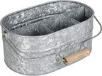 Alpha Living Home Galvanized Metal Utensil Caddy - Rustic Farmhouse Organizer Metal Garden Caddy with 4 Compartments and Wooden Handle for Kitchen, Buffet & Outdoor Events (Silver)