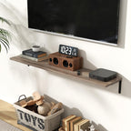 Fun Memories Deep Floating Shelves, 48W x 8D Floating Shelves Set of 2, Wall Mounted Shelf with Metal Brackets, Rustic Wood Wall Shelf for Bathroom, Kitchen and Living Room, Grey