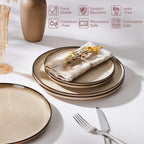 Herogo Ceramic 10.43 Inch Dinner Plates Set of 6, Stoneware Dinnerware Plate Set, Double Reactive Glaze Large Dinnerware Plates for Kitchen, Microwave, Oven & Dishwasher Safe, Cream Khaki