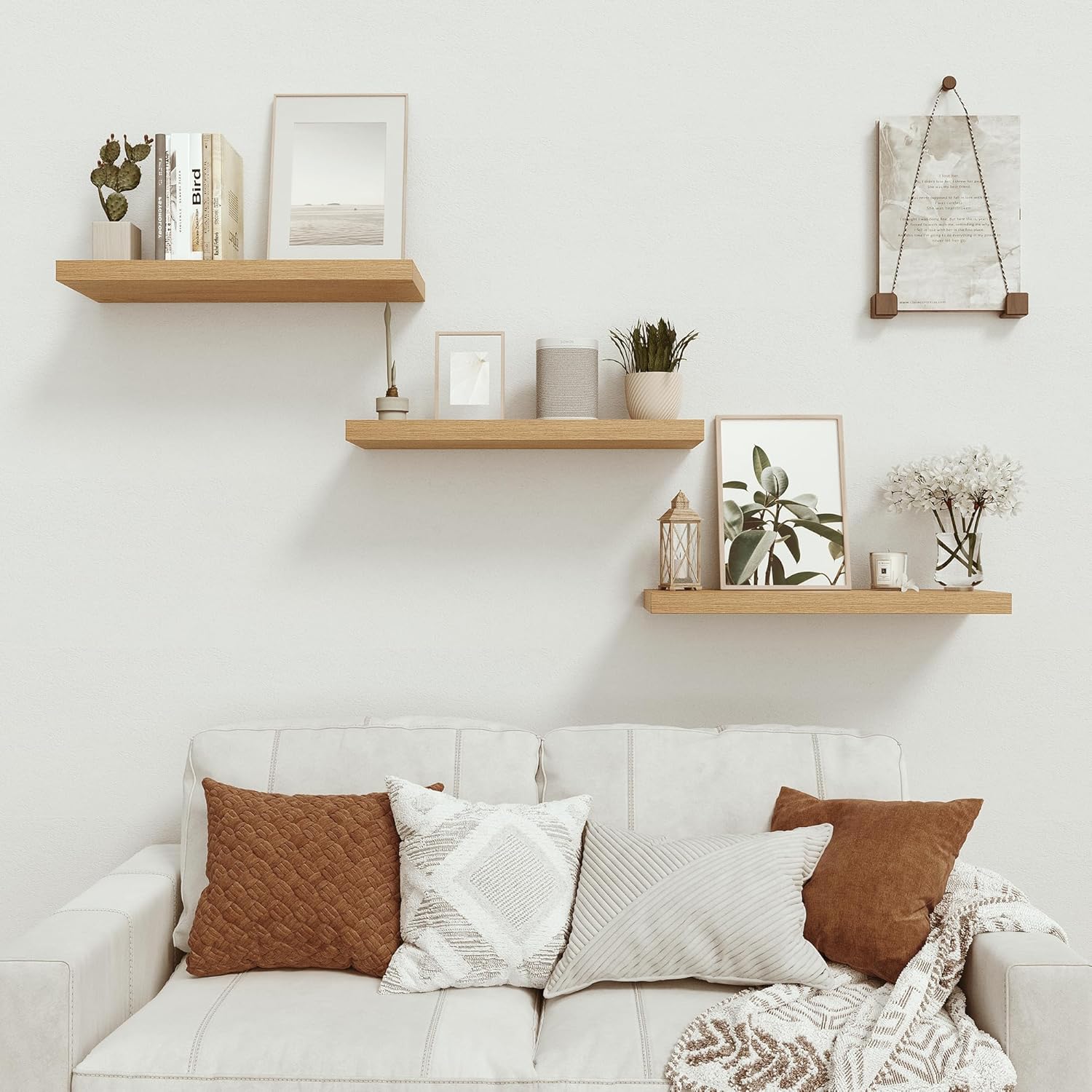 Vivelove Bathroom Floating Shelves for Wall 24 inchs Long, 9.2” deep x 1.6” Wall Shelf for Bedroom, Living Room, Kitchen, Office Home Decor, Deep Wood Shelves with Invisible Brackets, Set of 2, Oak