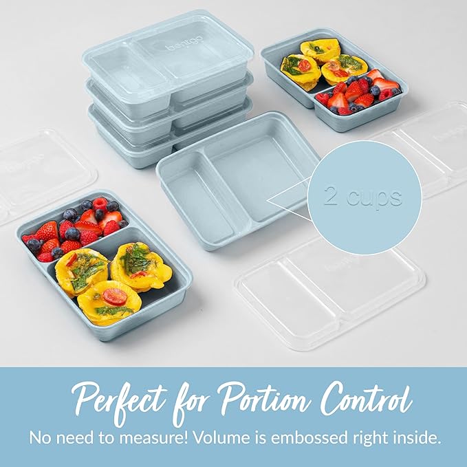 Bentgo Prep - 20-Piece 2-Compartment Reusable Meal Prep Containers with Lids, PFAS & BPA Free Materials, Durable, Microwave, Freezer, & Dishwasher Safe To Go Food Storage (Sky)